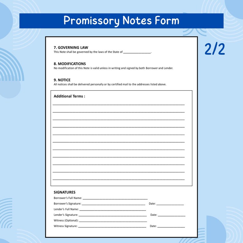 Promissory Note Template Printable PDF | Note Payable Loan Agreement ...