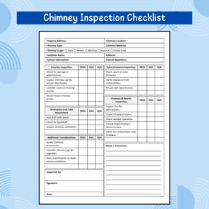 Chimney Inspection Checklist Printable PDF | Fireplace Safety & Maintenance Report Form | Pass Fail N/A Checklist | Instant Download