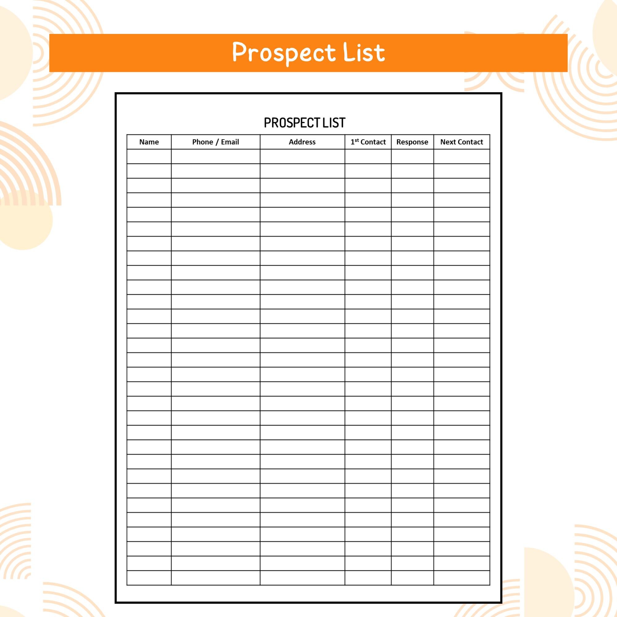 Prospect Sheet.pdf Prospect List Printable PDF | Sales Lead Tracker Sheet | Client Contact ...