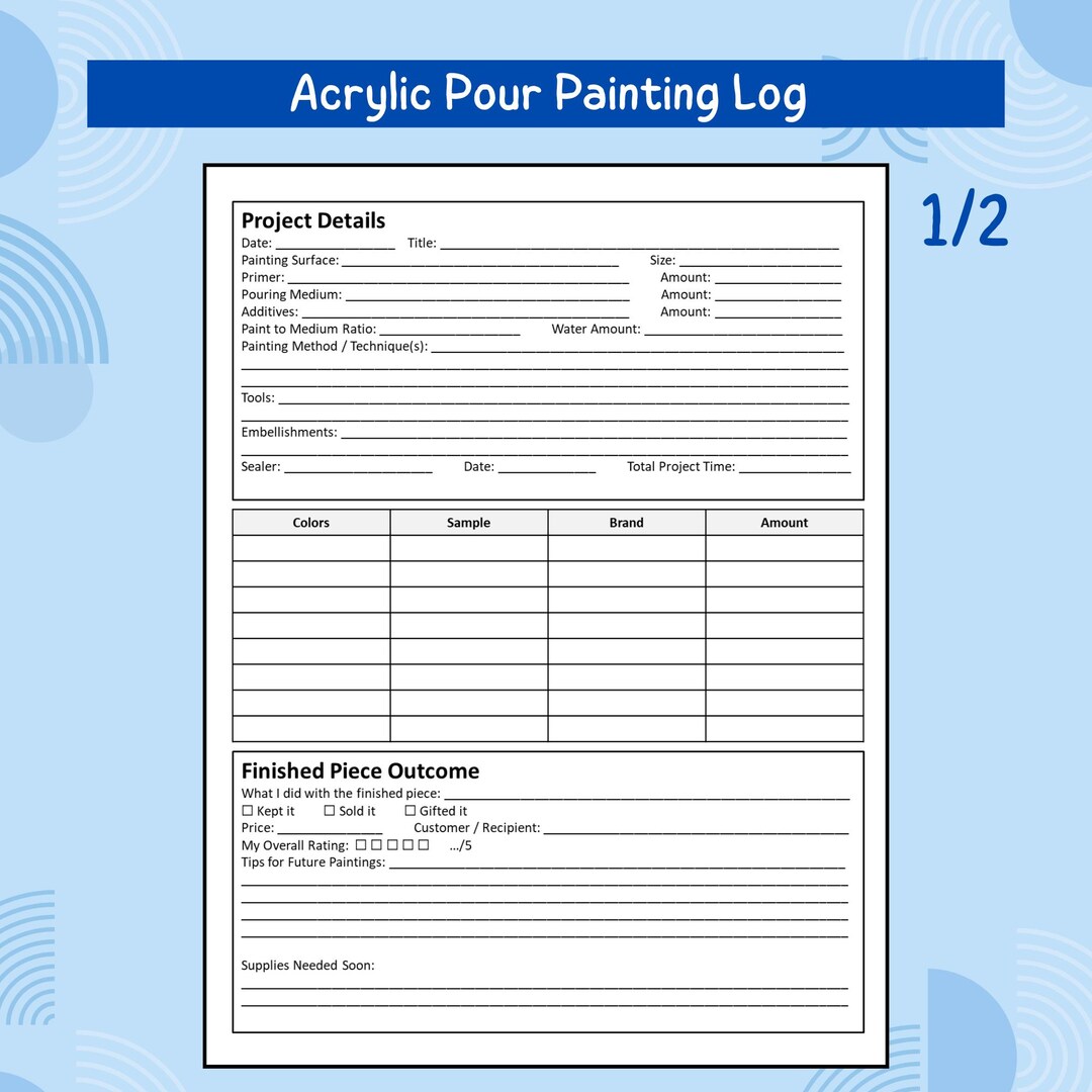 Acrylic Pour Painting Log Printable PDF | Fluid Art Project Tracker | Paint Pouring Record Book ...
