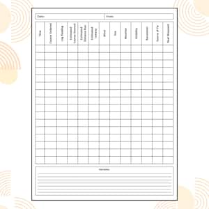 May include: A white nautical log sheet with a grid of boxes for recording navigation data. The sheet includes columns for time, course, log reading, wind, sea, and weather. The top has fields for date and origin, and the bottom has a section for a narrative.