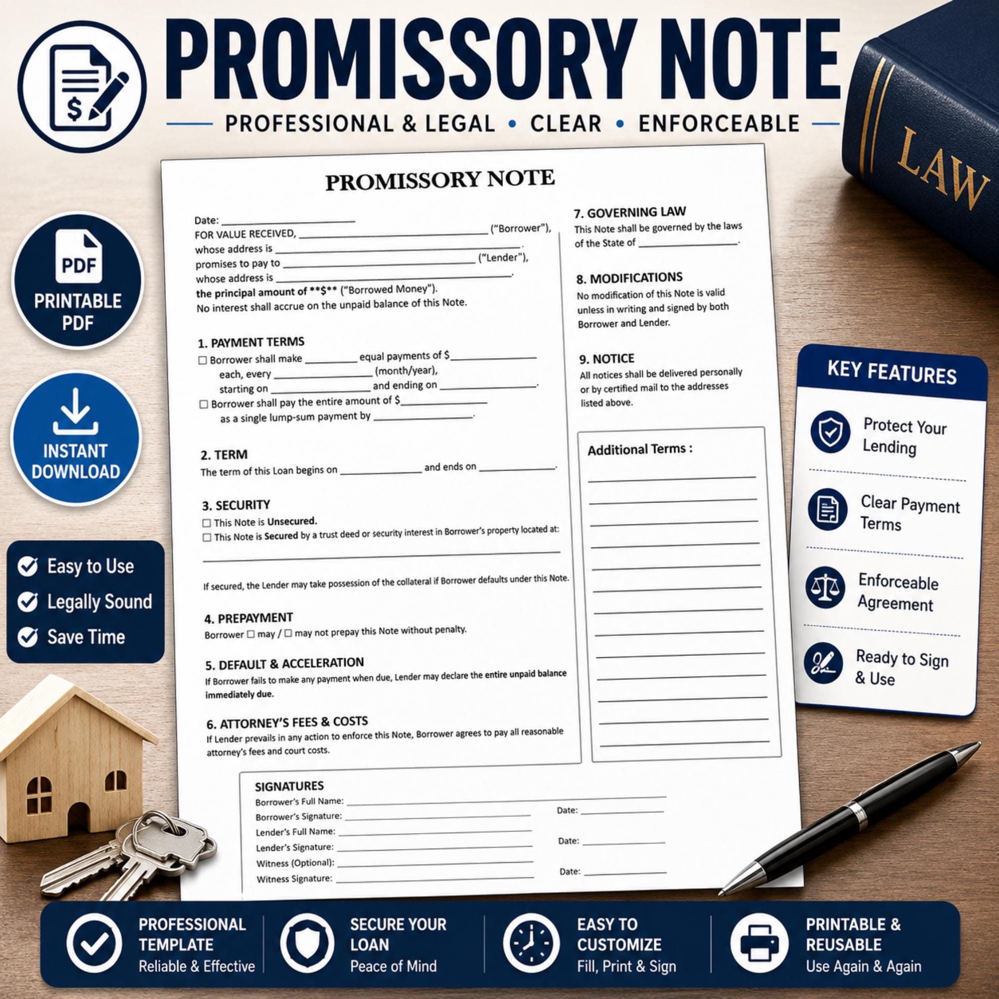 Printable Note Payable Form.pdf Promissory Note Template Printable PDF | Note Payable Loan Agreement ...