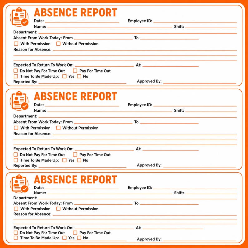 Absence Report Form Printable PDF | Employee Attendance Absence Slip ...