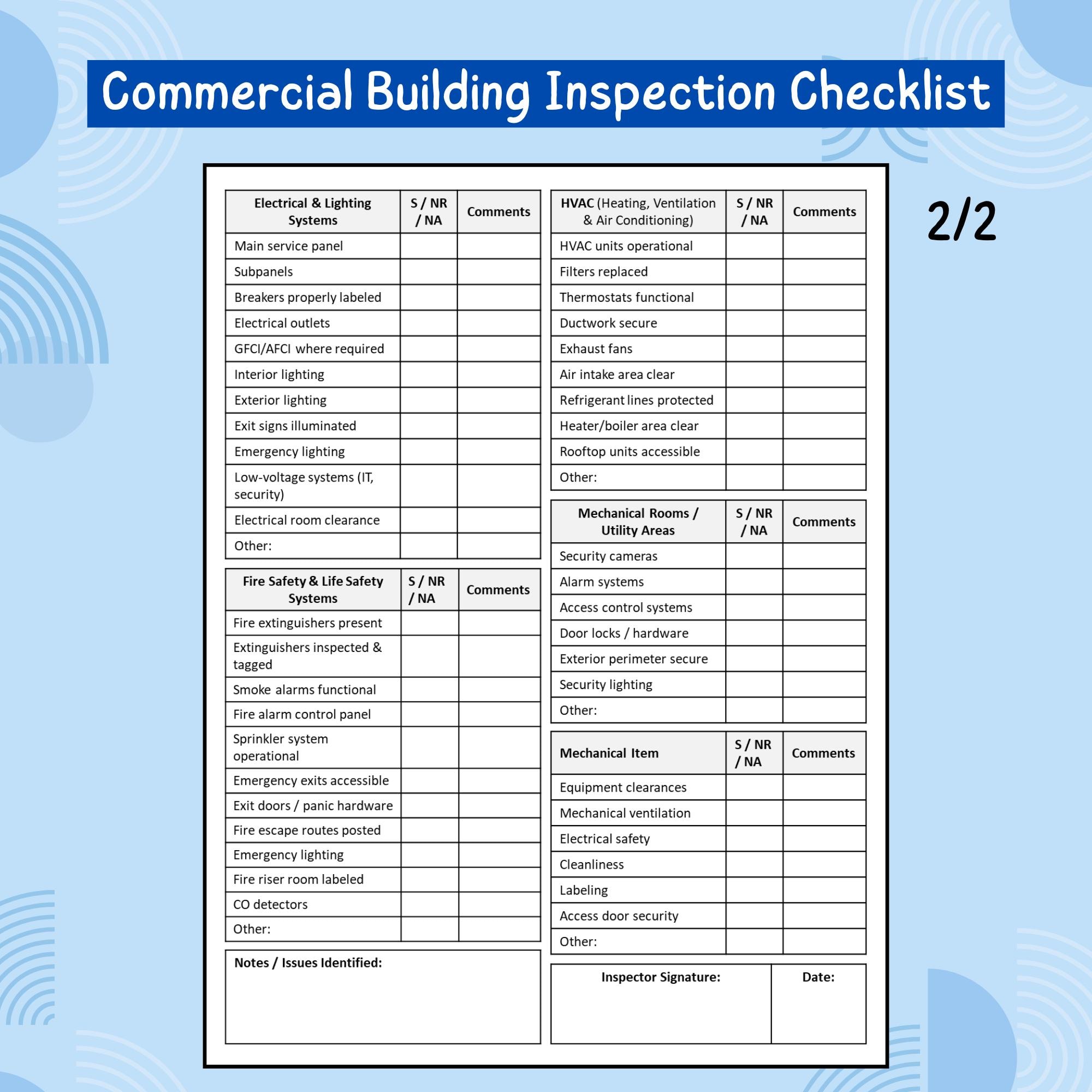 Commercial Building Inspection Checklist Printable PDF | Property ...