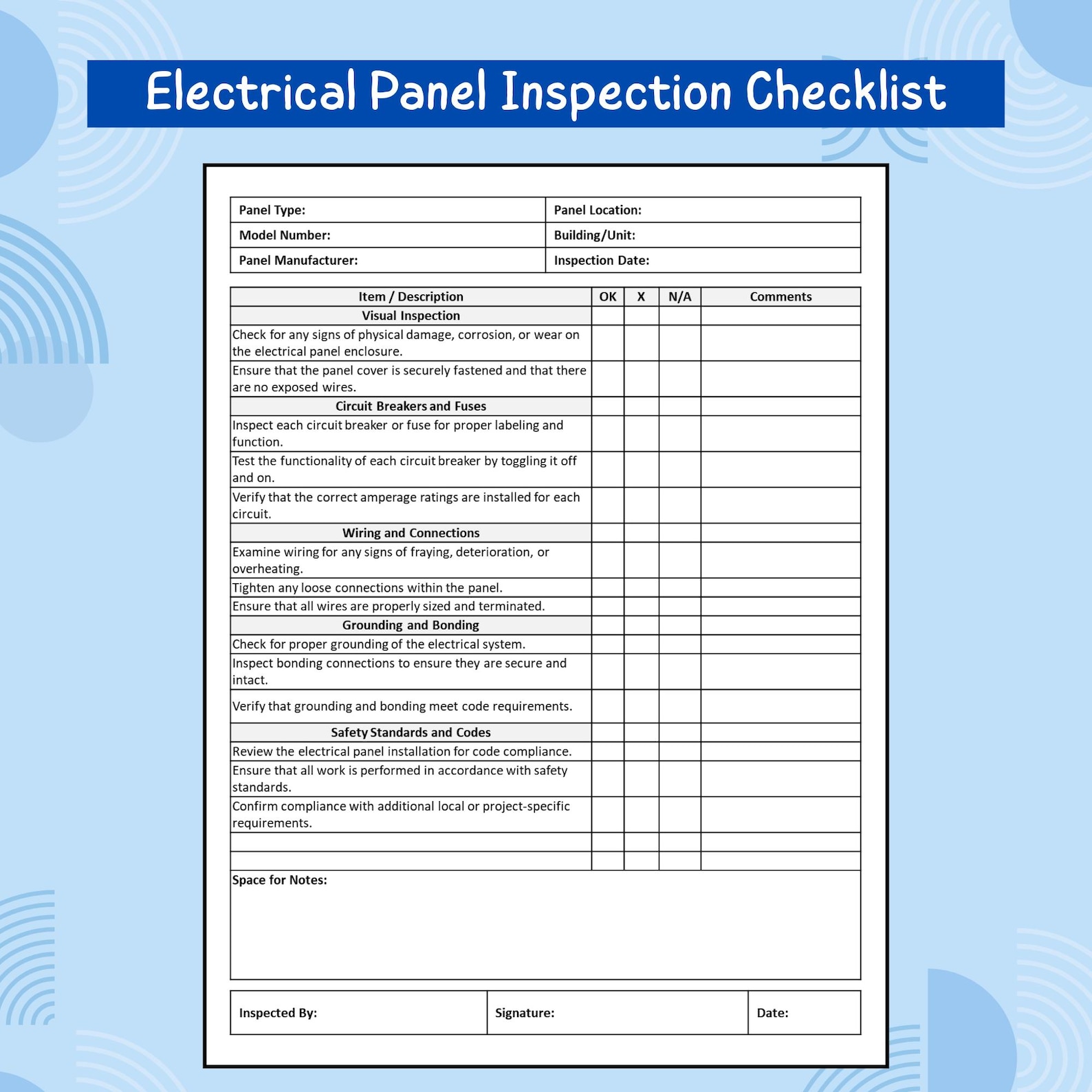 Electrical Panel Inspection Checklist Printable PDF | Circuit Breaker ...