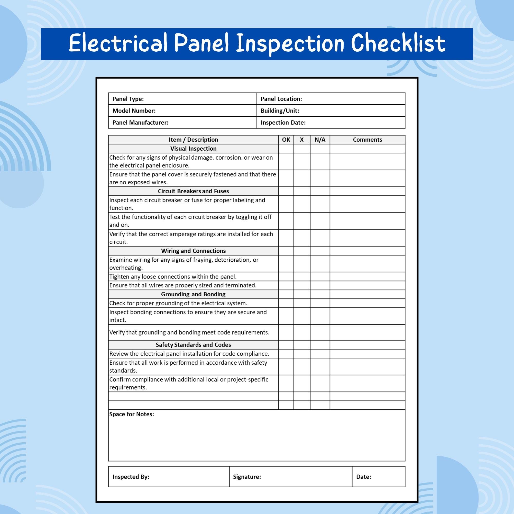 Electrical Panel Inspection Checklist Printable PDF | Circuit Breaker ...