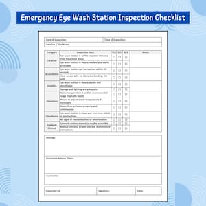 Checklista för inspektion av ögonspolningsstation för nödsituationer, utskrivbar PDF | OSHA/ANSI säkerhetsinspektionsformulär | Arbetsplatsens efterlevnadslogg