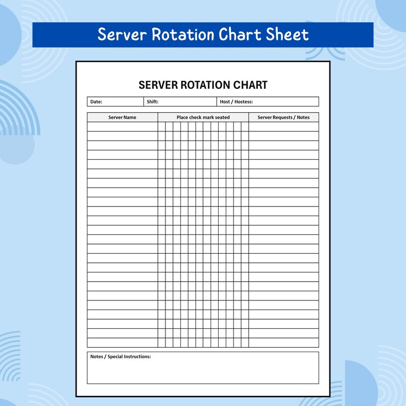 Tomjake Rotation Sheets Server Rotation Chart - Etsy