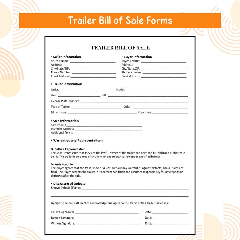 Trailer Record Example Text File Trailer Bill of Sale Printable PDF | Trailer Sale Agreement Form ...