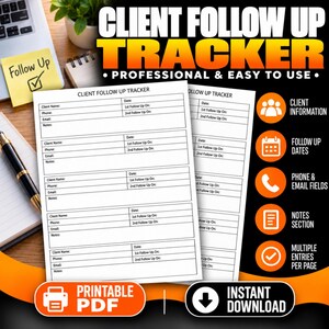 印刷可能な顧客フォローアップトラッカー | 顧客連絡ログ | 販売フォローアップシート | 中小企業顧客記録 | PDFダウンロード