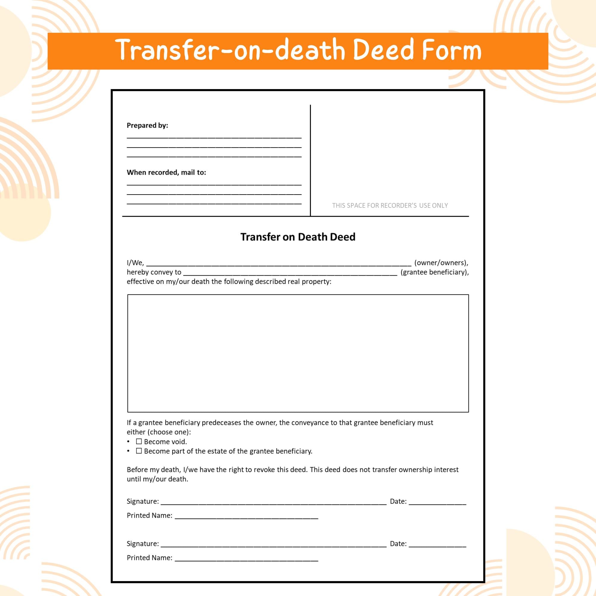 Tdo Form Transfer on Death Deed Template Printable PDF | TOD Deed Form + Notary ...