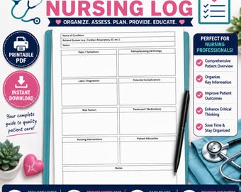Med Surg Nursing Log Printable PDF | Pathophysiology Study Template | Disease Process Nursing Notes Sheet | Instant Download