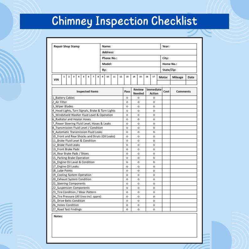 27 Point Vehicle Inspection Form Printable PDF | Auto Visual Inspection ...