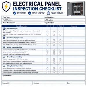 Checklist inspectie elektrische panelen afdrukbare pdf | Veiligheidsrapport stroomonderbrekerpaneel | Beoordeling verdeelbord | Direct downloaden