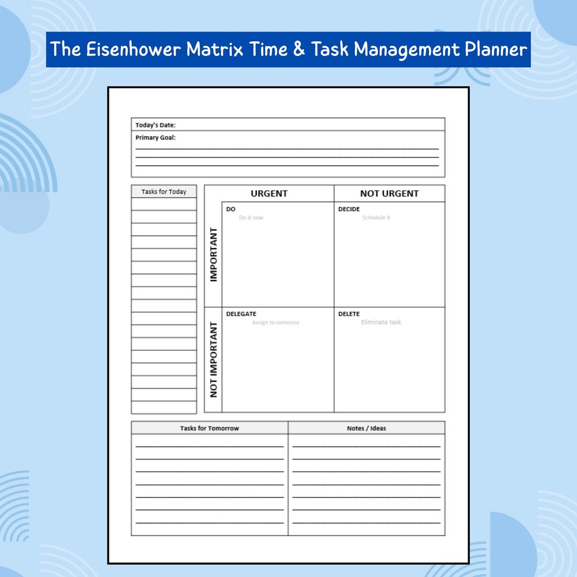 Eisenhower Matrix Planner Printable PDF | Urgent Important Task Matrix ...