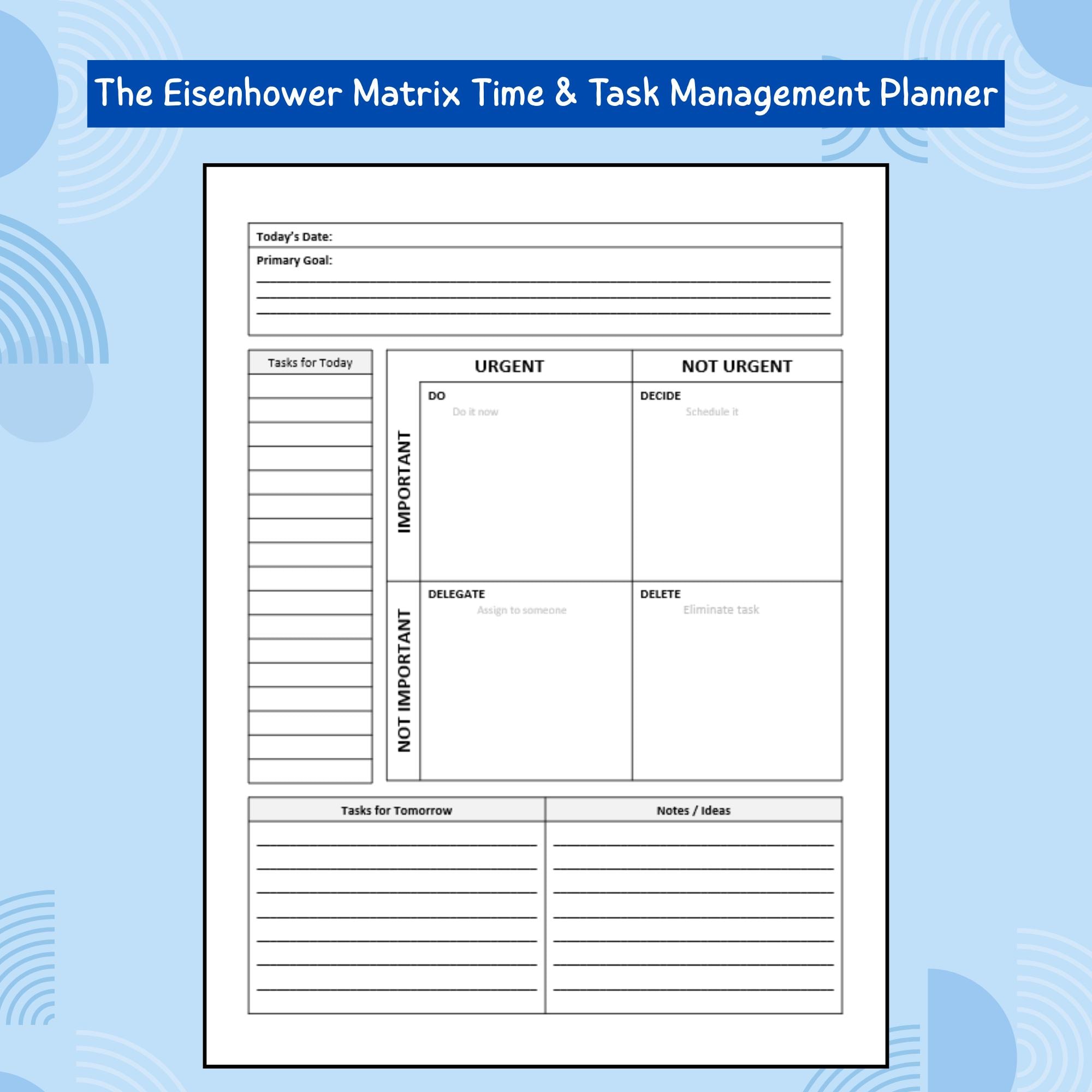 Eisenhower Matrix Planner Printable PDF | Urgent Important Task Matrix ...
