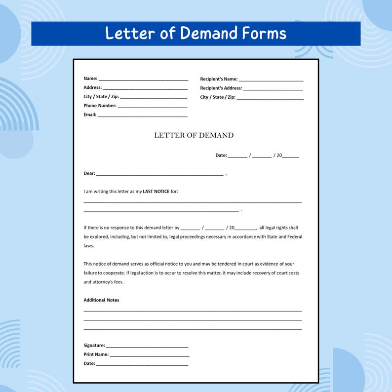 Letter of Demand Template Printable PDF | Final Notice for Payment ...