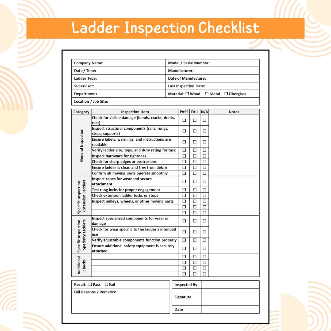 Platform Ladder Inspection Form Ladder Inspection Checklist Printable PDF | OSHA Safety Ladder Check ...