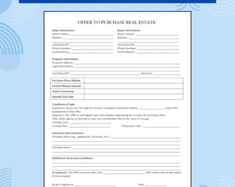 Offer to Purchase Real Estate Template Printable PDF | Home Buying Offer Form | Earnest Money & Inspection Terms | Instant Download