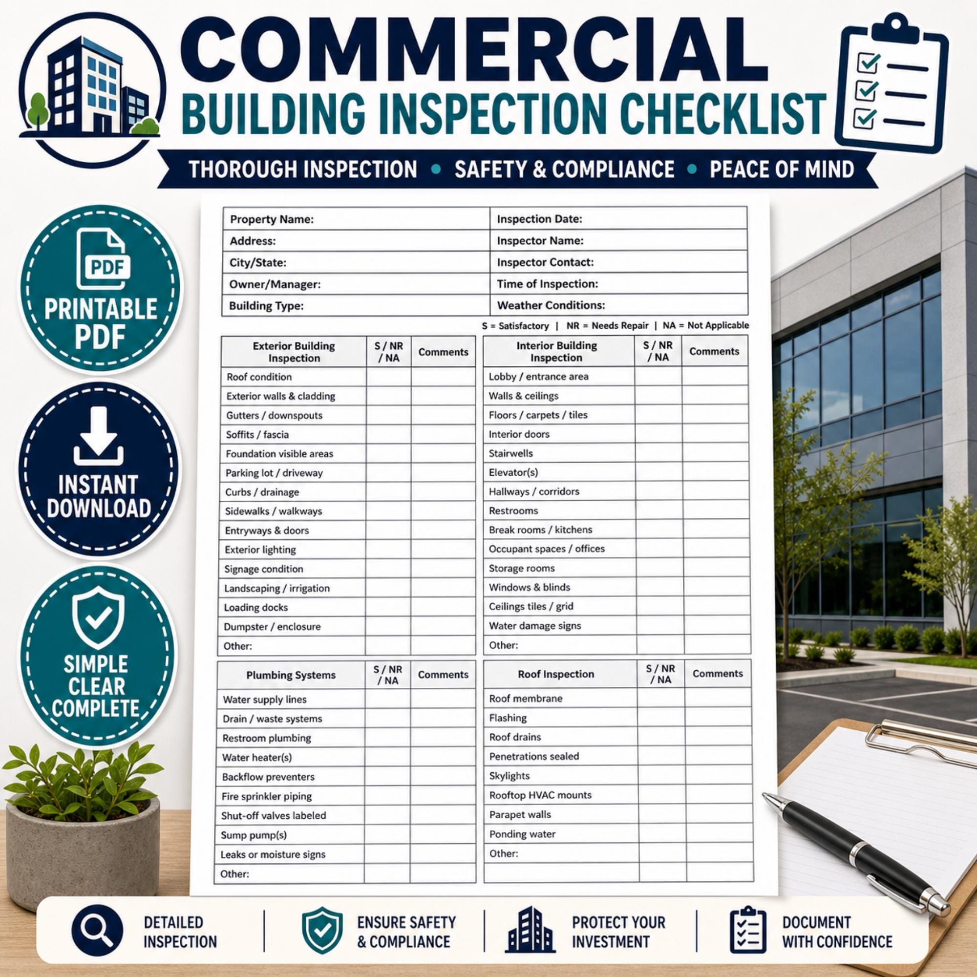 Commercial Building Inspection Checklist Printable PDF | Property ...