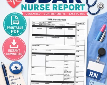 Scheda di rapporto infermieristico SBAR stampabile in PDF / Modello di scheda di analisi infermieristica / Foglio di lavoro per il passaggio di consegne tra turni / Rapporto di medicina, chirurgia, terapia intensiva e pronto soccorso