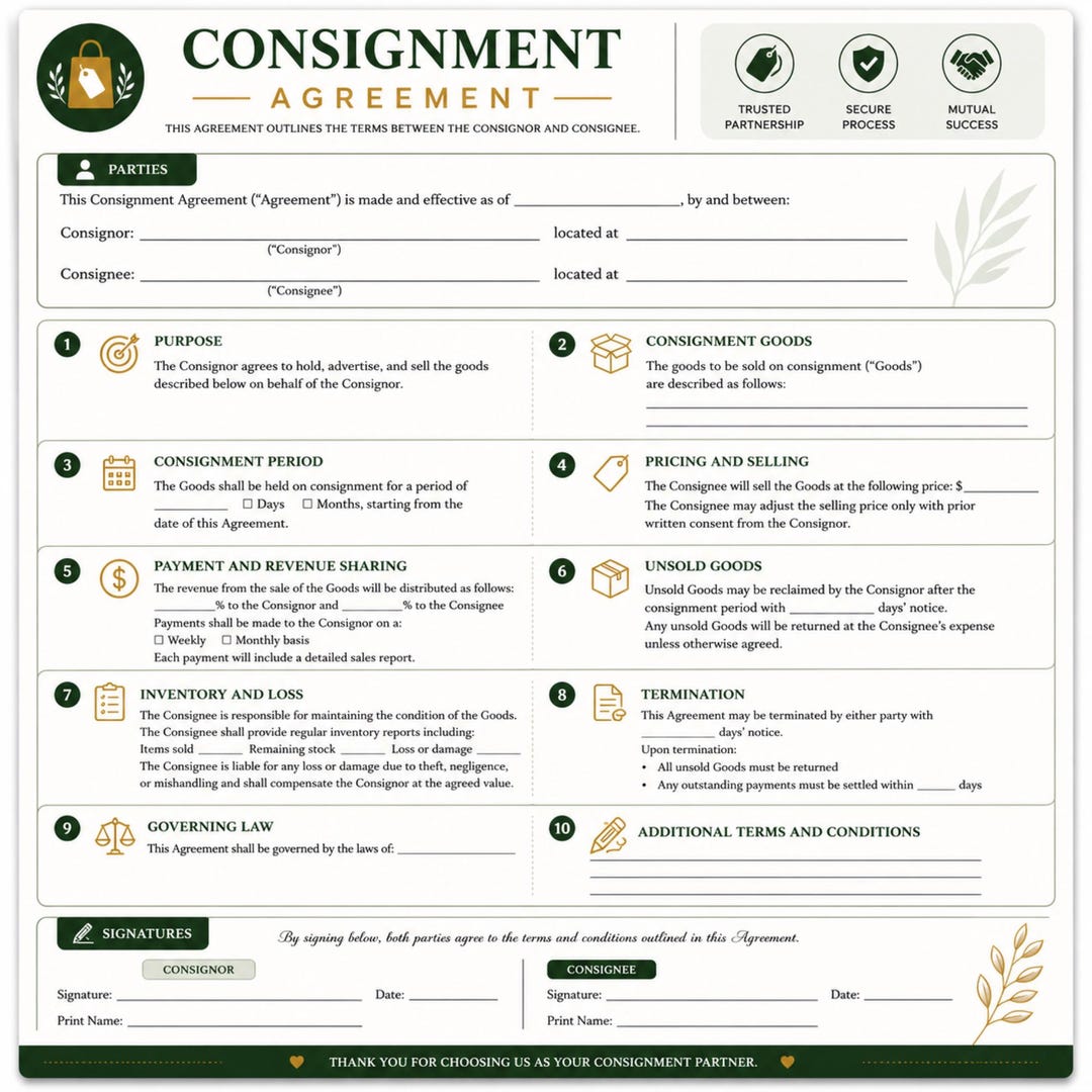 Consignment Sign Pdf Consignment Agreement Form | Consignment Contract Template | Retail ...