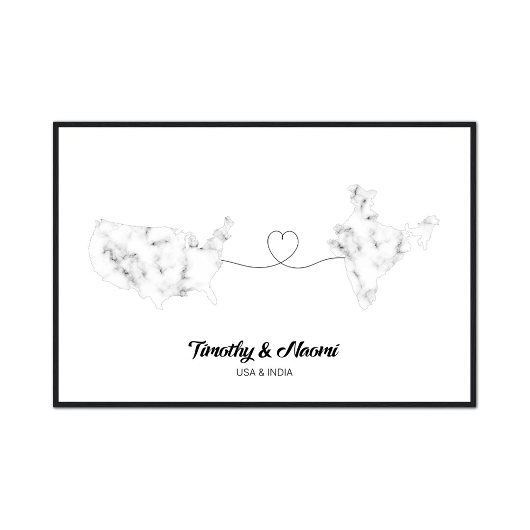 Custom Connection Map Print, Custom Marble Design Map Art, White Marble ...