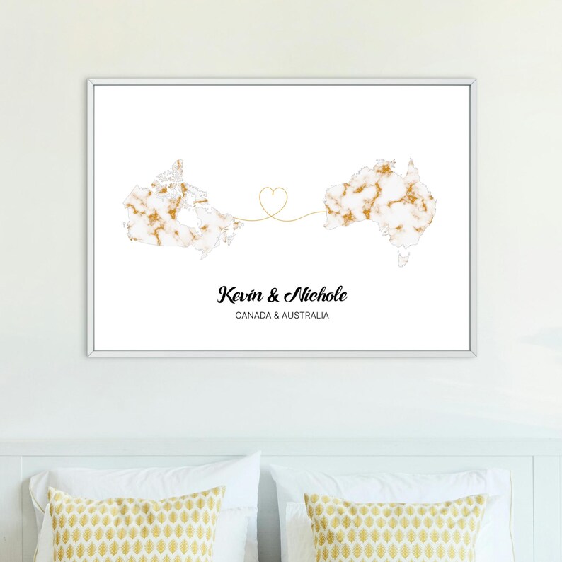 Custom Connection Map Print, Custom Marble Design Map Art, White Marble ...