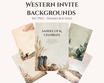Vintage Watercolor Western Invitation Backgrounds: Desert, Cactus Frames (Digital Download)