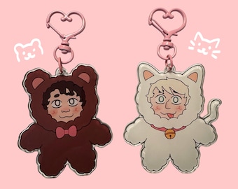 dan and phil cat/bear keychains