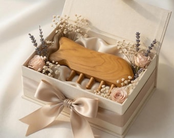 Handcrafted Wooden Gua Sha Comb, 5-Tooth Fish Shape Scalp Massager, Natural Wood Acupressure Tool for Head & Body, Self Care Wellness Gift