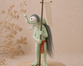 A Handmade Needle Felted Mourning Spirit:Keeps Watch Over Goodbyes as a Gentle Folklore Guardian