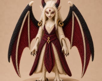 Handmade Needle Felted Hell Demon Art Doll:A Winged Creature, Gothic Decor