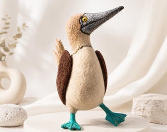 Handmade Blue Footed Booby Bird: Needle Felted Wool Pet, Fishing Lucky Charm