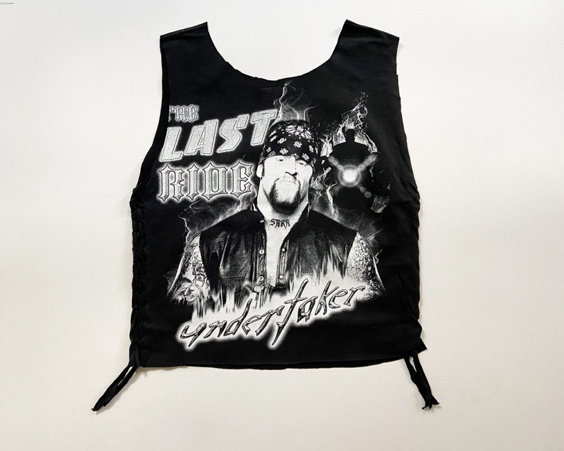 Black WWE Undertaker The Last Ride Crop Sleeveless Crop Top with Laced Side