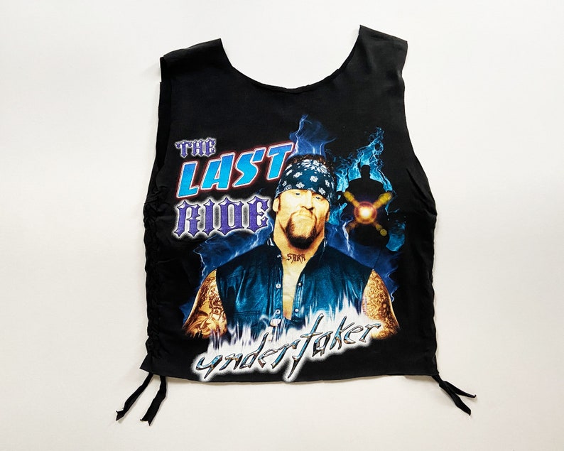 Black WWE Undertaker The Last Ride Crop Sleeveless Crop Top with Laced Side