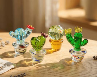 Handmade Blown Glass Cactus, Cute Faux Cactus in Pot, Collector's Tiny Glass Art, Boho Home Decor, Gift for Plant Lover