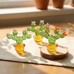 Handmade Blown Glass Cactus, Cute Faux Cactus in Pot, Collector's Tiny Glass Art, Boho Home Decor, Gift for Plant Lover