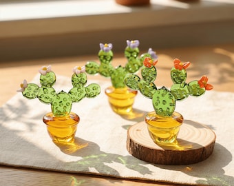 Handmade Blown Glass Cactus, Cute Faux Cactus in Pot, Collector's Tiny Glass Art, Boho Home Decor, Gift for Plant Lover
