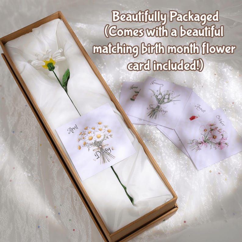 Hand Blown Glass Birth Month Flower, Custom Graduation Gift for Best Friend, Teacher Gift, Birthday Present for Mom, Handmade Desk Decor image 5