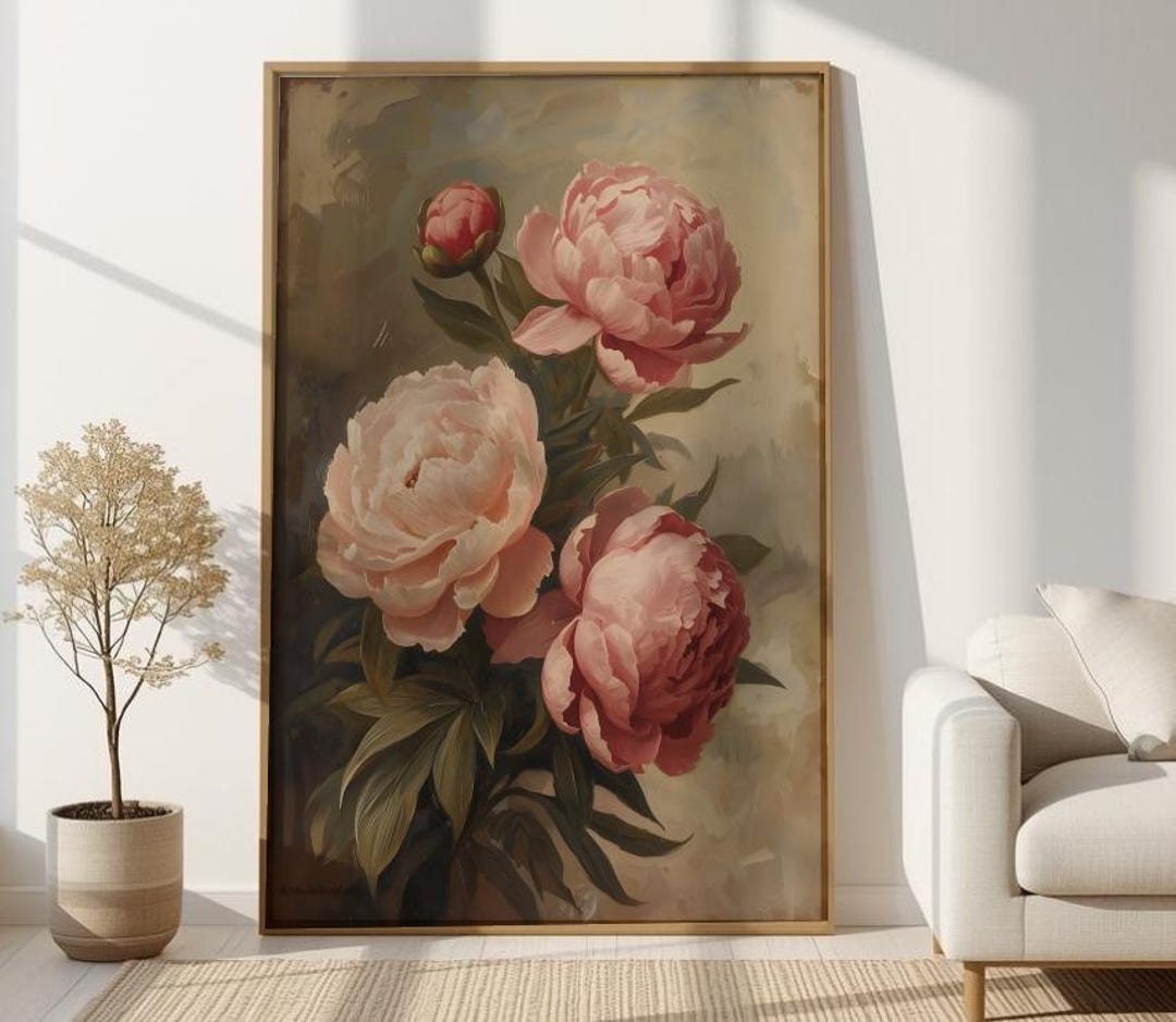 Vintage Peonies Oil Painting Wall Art – Romantic Floral Printable ...