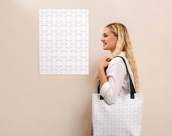 Blue Geometry: Modernes Linien-Gitter-Muster Stoffbeutel