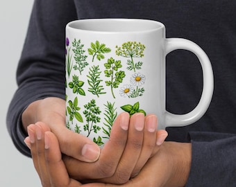 Mug blanc brillant, Mug à fleurs