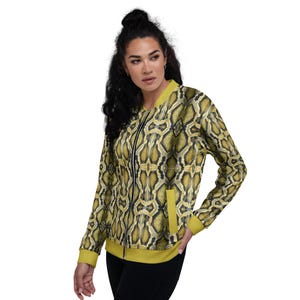 Unisex Bomber Jacket Golden Python Snake Leather Bomber Jacket