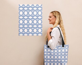 Blue Orbit: Filigranes Guilloche-Linienmuster Stoffbeutel