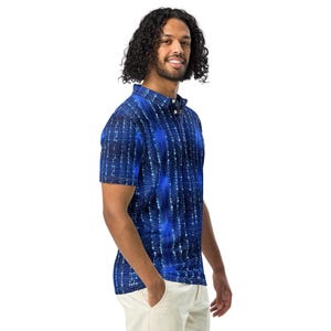 Binary Pulse: Deep Blue Cyber-Matrix Slim Fit Men's Polo Shirt