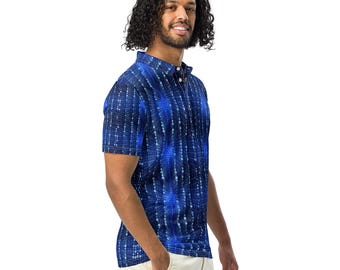 Polo homme coupe slim bleu profond Cyber-Matrix Binary Pulse