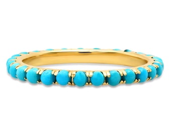 Turquoise Full Eternity Band Ring, Turquoise Wedding Band, Gold Stackable Anniversary Ring, Bridal Gift for Her