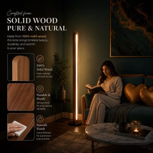 Mid Century Modern Floor Lamp, Dimmable Solid Wood LED Corner Lamp, Customizable Standing Mood Light image 4