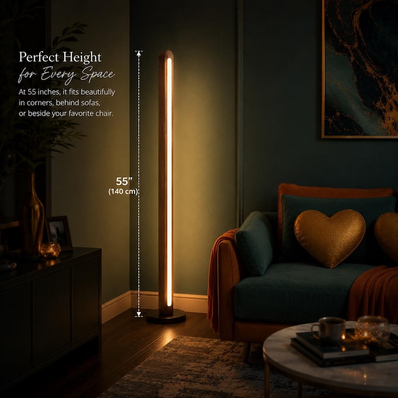 Mid Century Modern Floor Lamp, Dimmable Solid Wood LED Corner Lamp, Customizable Standing Mood Light image 5